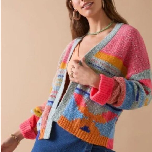 Sincerely Jules Oversized Knit Cardigan XL Multicolour Open Front - Picture 2 of 14